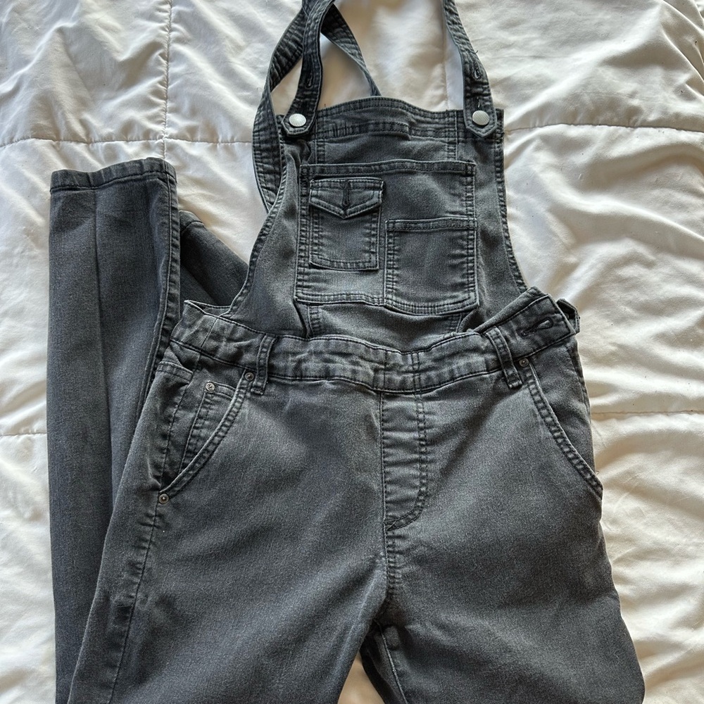 Free People Charcoal Denim Overalls